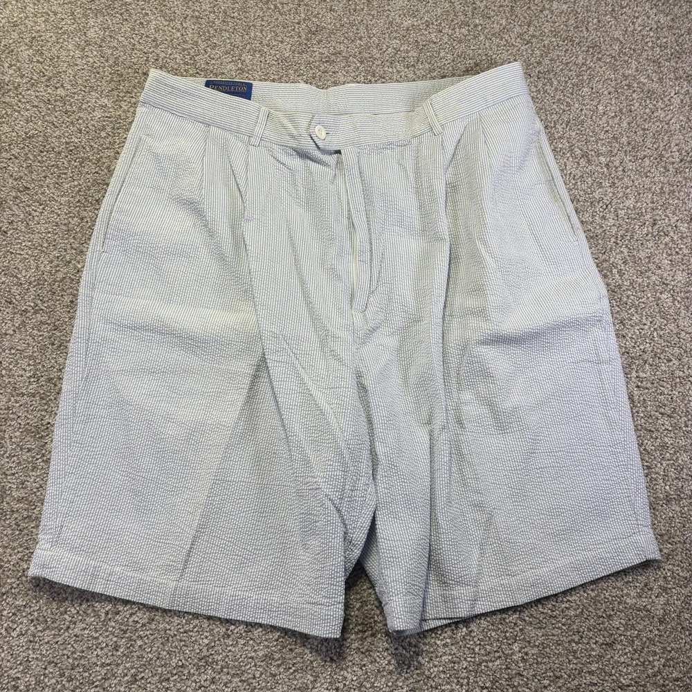 Pendleton Shorts Mens 36 Blue Striped Cotton Chino Pleated Casual 9 Inseam